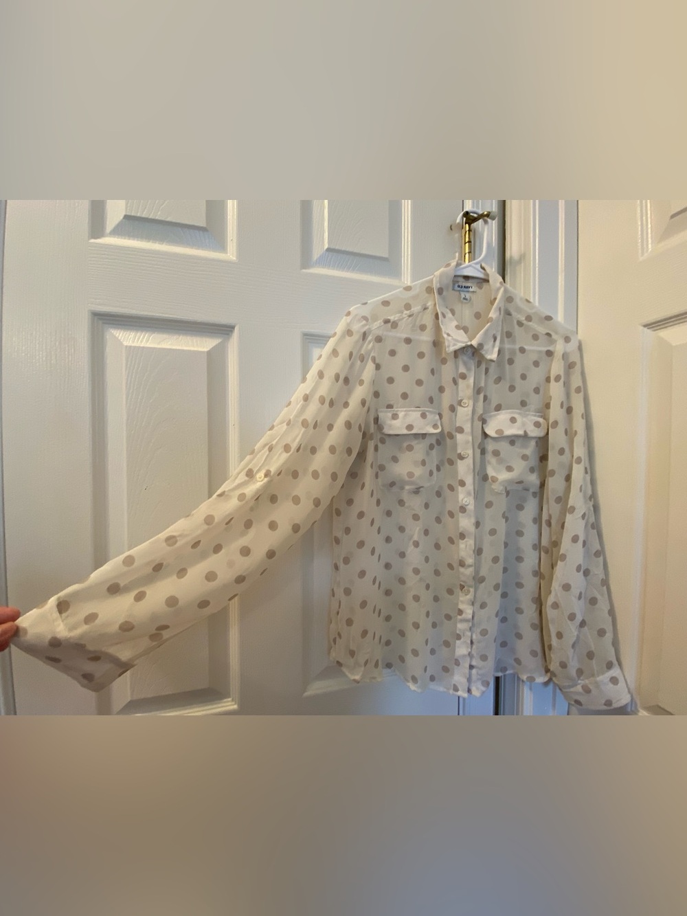 Old Navy Cream Blouse with Beige Polka Dots - Picture 3 of 4